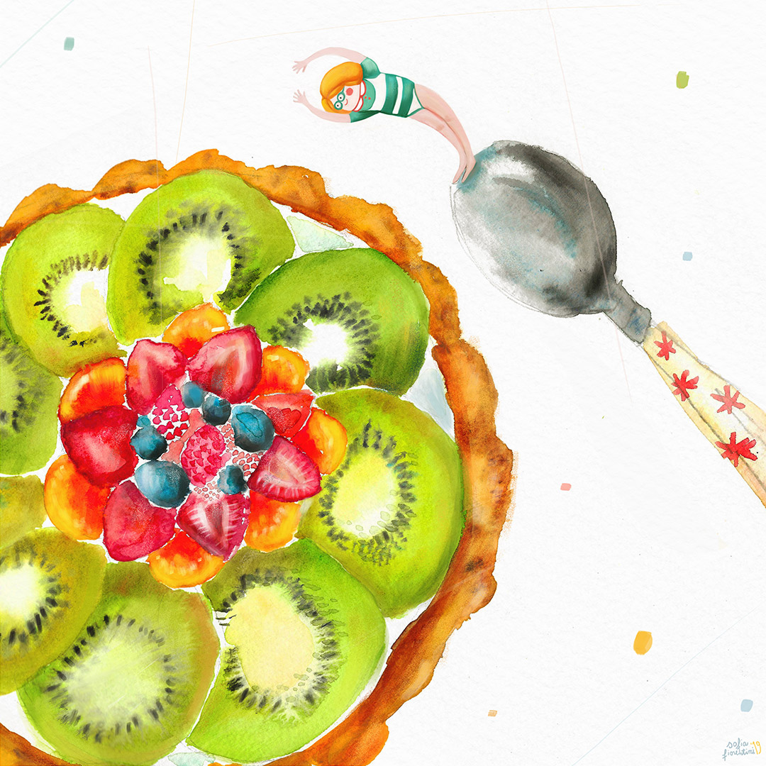 Crostata di frutta fresca, illustrazione di Sofia Fiorentini per Cose Belle Festival 2019