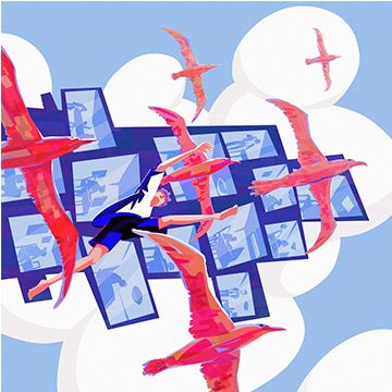 Libero come un albatros rosa, illustrazione di Sebastian Rares Irimescu per Cose Belle Contest d'illustrazione 2023