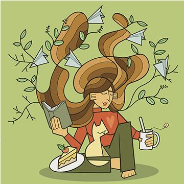 Sospesa, foglie, pagine e vento, illustrazione di Alessandra Pittaluga per Cose Belle Contest d'illustrazione 2023