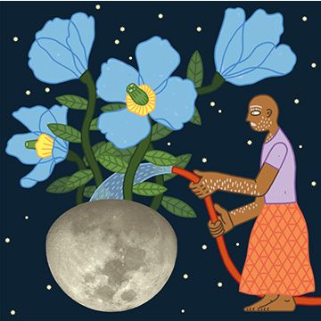 Anche sulla luna possono crescere i fiori, illustrazione di Daniel Gómez Vega per Cose Belle Contest d'illustrazione 2022