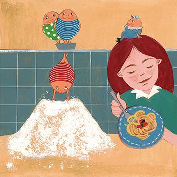 Tagliatelle: Uova e farina, illustrazione di Claudia Del Curto per Cose Belle Contest d'illustrazione 2021